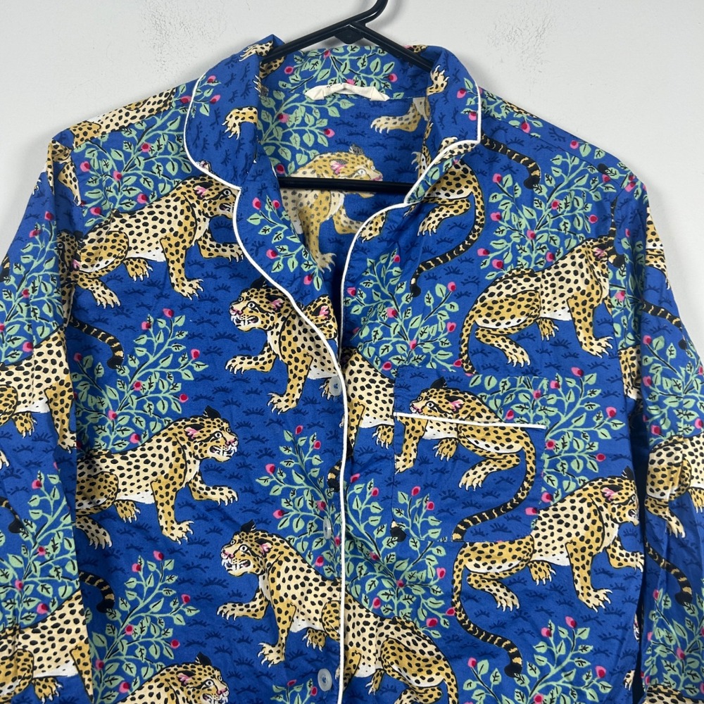 Printfresh Pajama Top Women's XS Blue Bagheera Leopard Print Organic Cotton